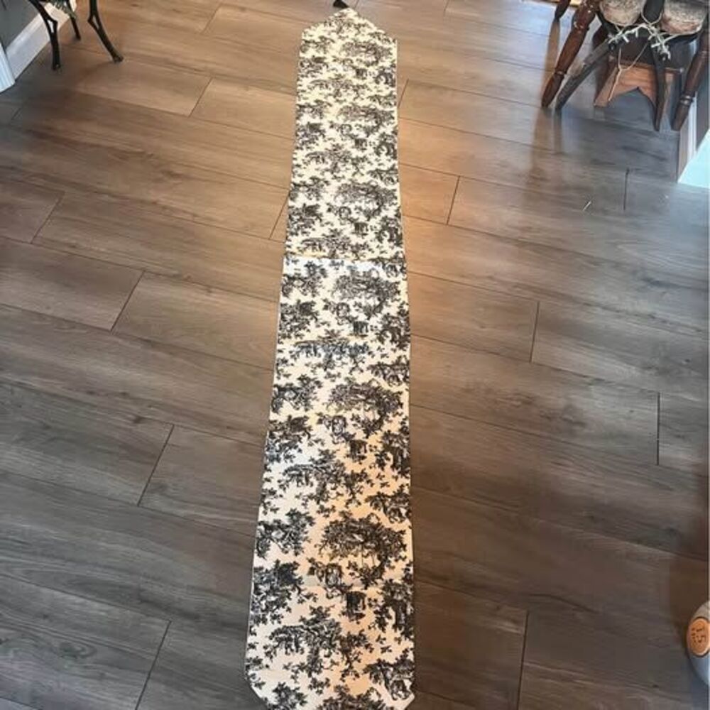 French Country Black and White Toile Lined Table Runners with Tassels 7’x4.5’